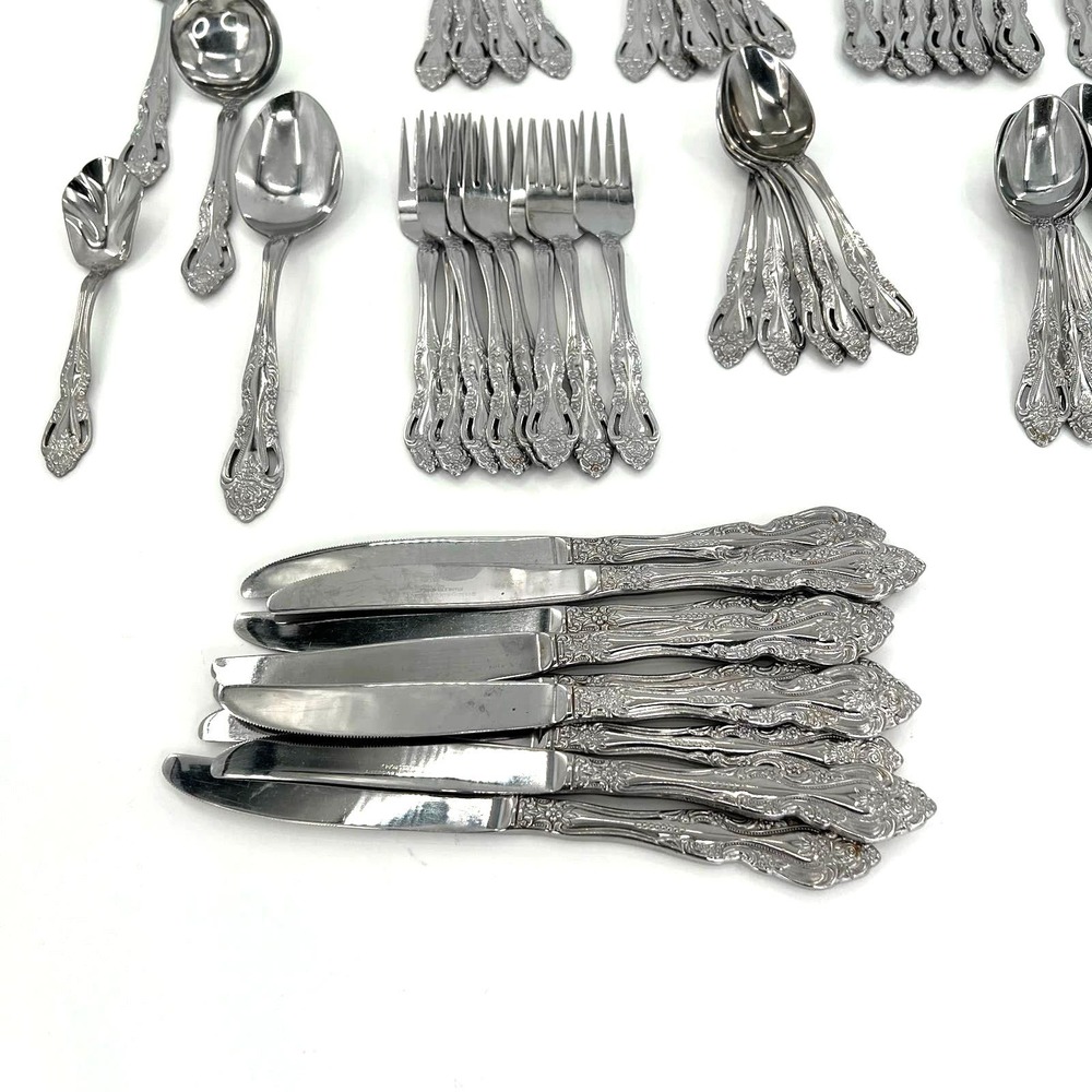 Reed & Barton select Baroque  Stainless 49 pc Flatware Set forks spoons serving - Picture 3 of 8